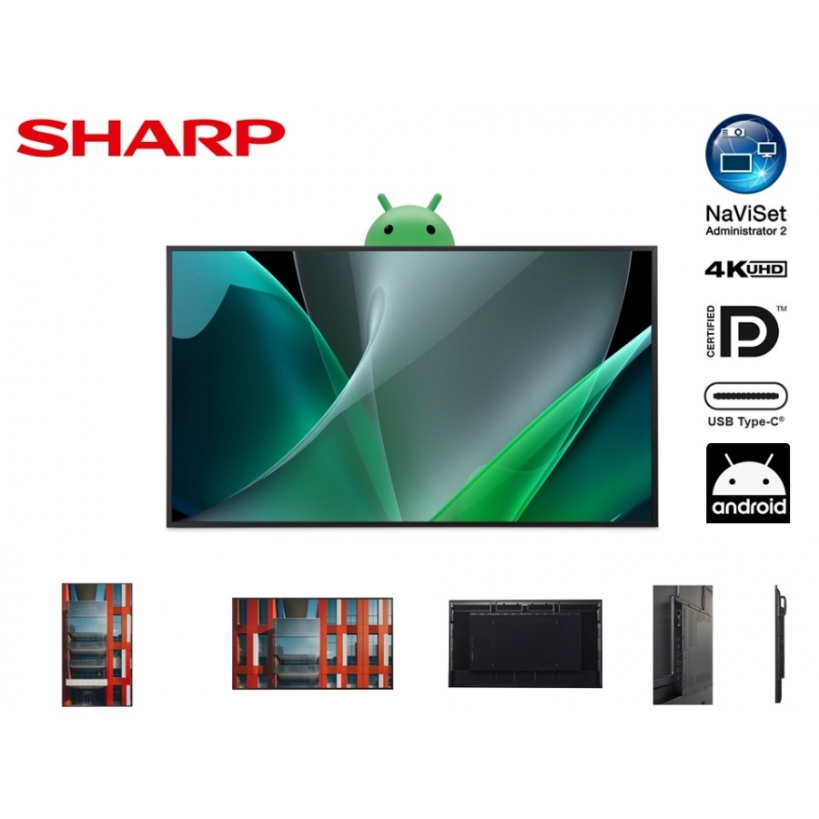 Monitor Profesional Sharp De 65 Pn-Me652 Uhd 3840 X 2160 18/7, 450 Cd/M2 Cont 12001 Usb-C Hdcp 3 Hdmi Android 13 Con 3Años De Garantia — SHARP DISPLAY · SKU MNL-2784