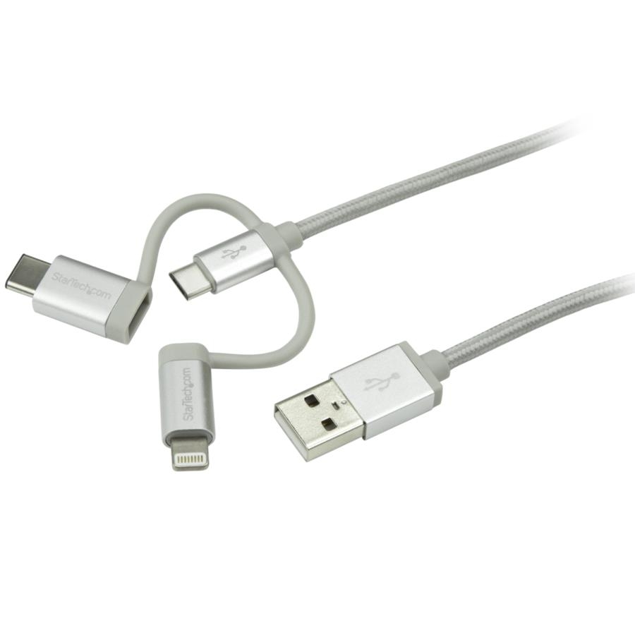 Cable Trenzado De 1M Usb A Lightning Usb-C Y Micro Usb - Cable Cargador Para Telfono Celular Iphone Ipad Tablet - Startech.com Mod. Ltcub1Mgr — STARTECH.COM · SKU CB-1830