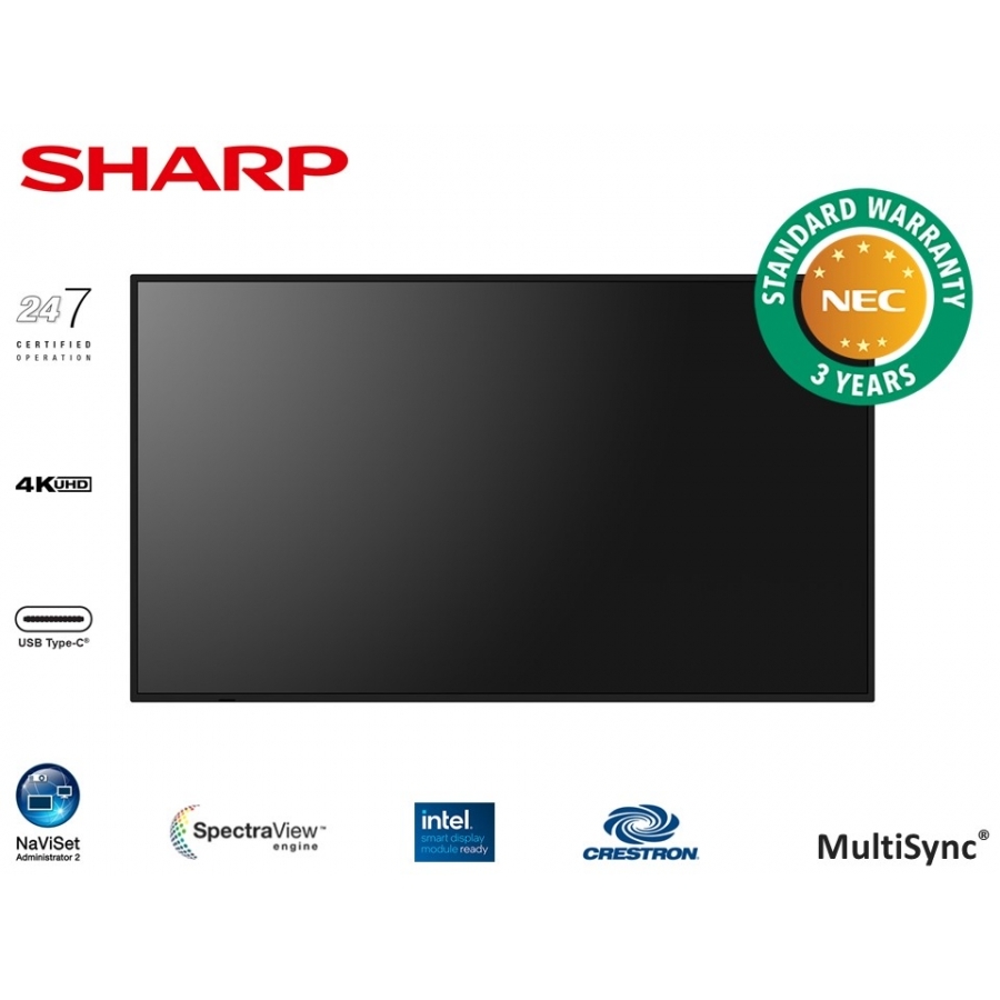 Monitor Profesional Sharp De 55 M552 Uhd 3840 X 2160 24/7, 550 Cd/M2, 80001, Hdmi, Displayport Hdcp, Usb, Rj-45, Intel Sdm Y Rpi4 — SHARP DISPLAY · SKU MNL-2956