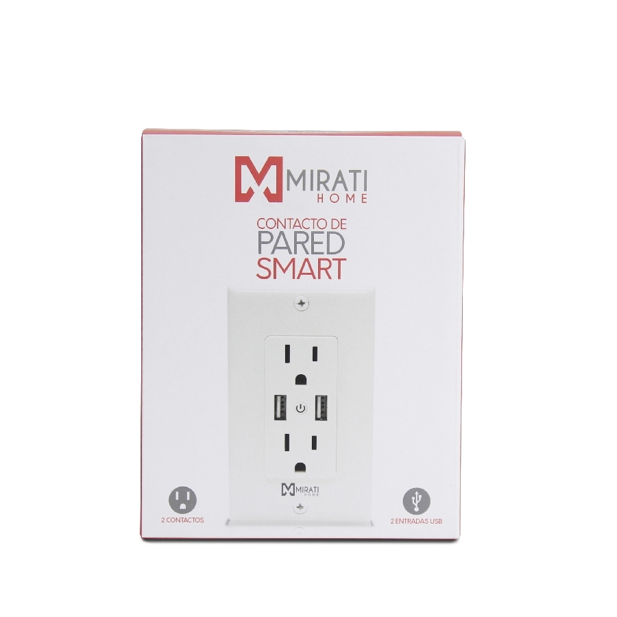 Contacto Inteligente De Pared // Mirati // Wifi 2.4Ghz // 2 Usb // 2 Contactos Compatible Con Android E Ios // Funciona Con Alexa Y Asistente De Google