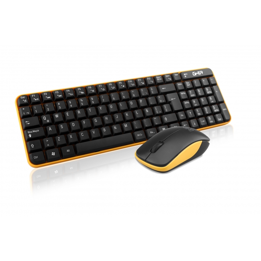 Combo Teclado Multimedia Y Mouse Optico Ghia / Gt4000Na / Inalambrico / Receptor Usb / Negro Con Amarillo · RimeTec México
