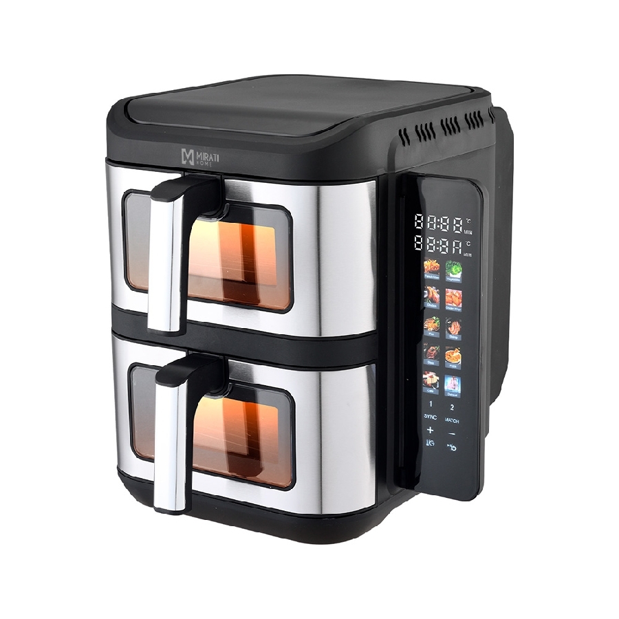 Freidora De Aire Doble Mirati De 11 Litros Totales Cuenta Con 2 Canastas De 5.5L Cada Una Con Ventana, Panel A Color Y Retractil Regulacion De Temperatura Individual, 1800W, Temperatura De 60C-200C · RimeTec México