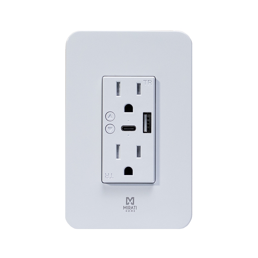 Contacto Inteligente De Pared Mirati Mcp2 / 2 Contactos, 1 Usb A, 1 Usb C / Wifi 2.4Ghz, Bluetooth 4.2 / Compatible Con Android E Ios / Funciona Con Alexa Y Asistente De Google
