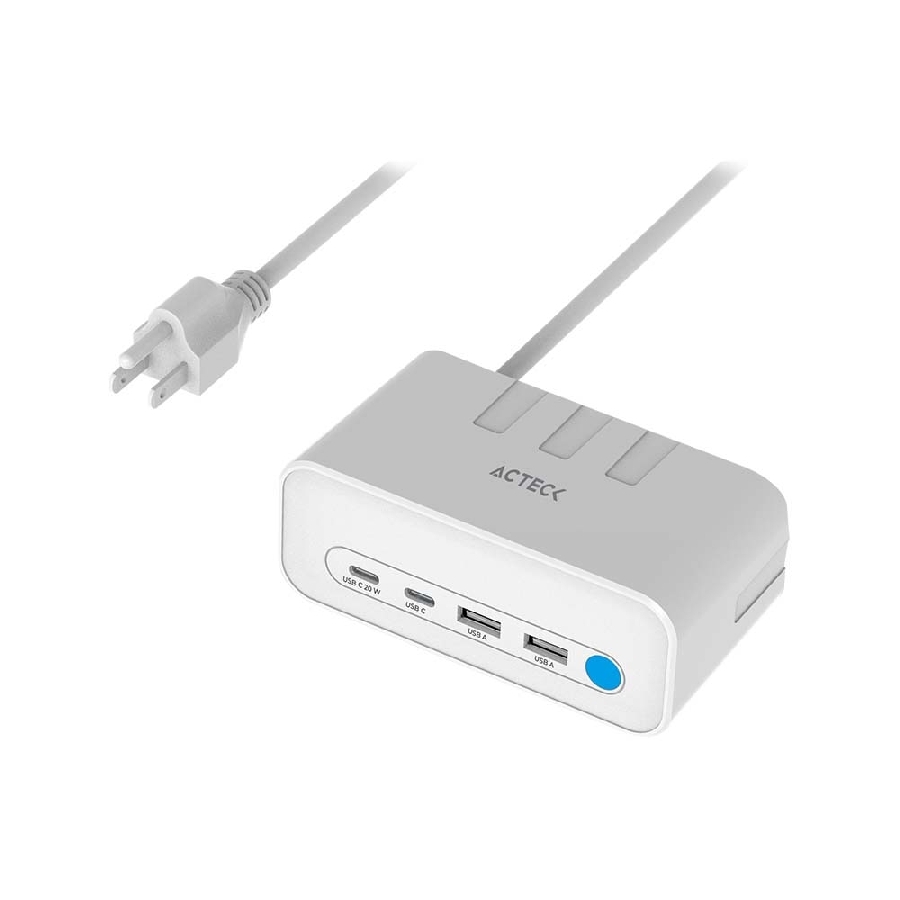 Cargador Acteck Energon Mate Ce676 / Extensin De Escritorio / 2 X Usb / 2 X Tipo C / 3 X Contactos / Supresor De Picos / Blanco / Indicador Led / Resistente Al Fuego / 1.85 M / Ac-936521 — ACTECK · SKU AC-11853