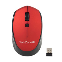 Mouse - Techzone - Tz19Mou01-Inar - Optico - Inalambrico - Bateria Aa - 1600 Dpis Ergonomico Rojo