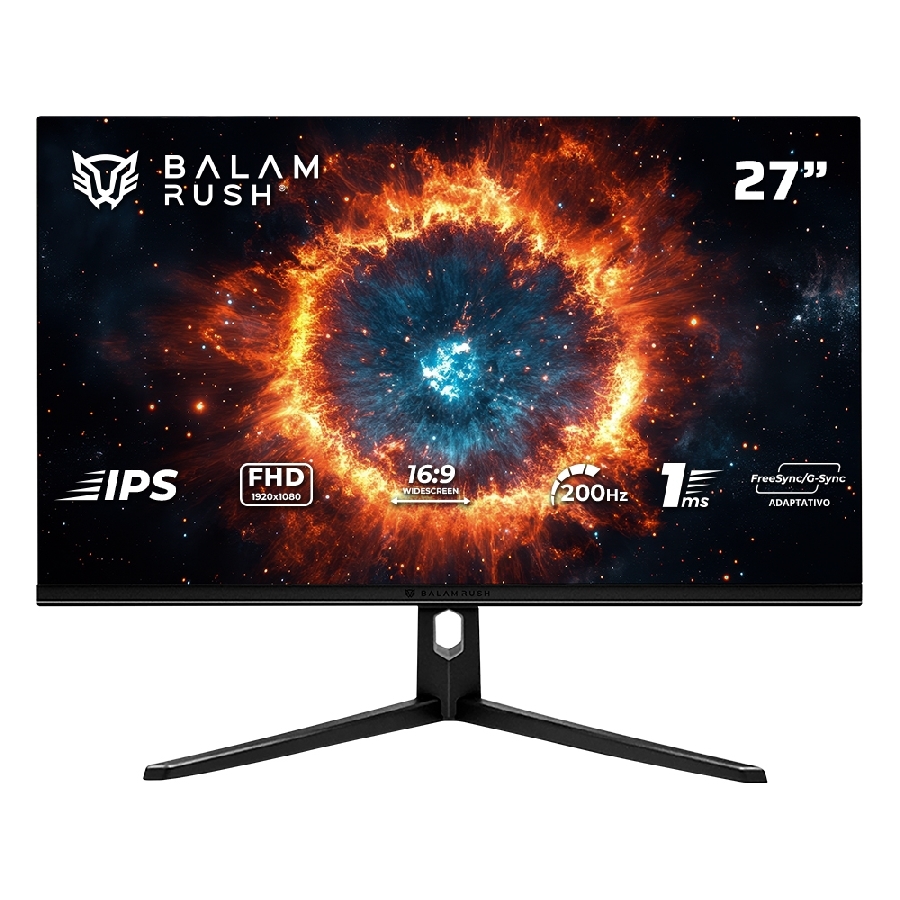 Monitor Gamer Balam Rush Hyper Nova Mhn27Y / 27 Pul / Plano / 200 Hz / Full Hd / Tecnología Hdr / 1 Ms / 2 Hdmi + Dp + Audio + Dc / Freesync/G-Sync / Negro / Br-942973
