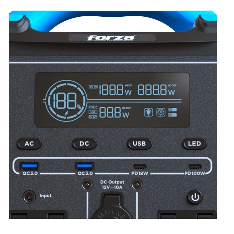 Generador Electrico De Baterias Lmfp Portatil Forza Serie Titan Fpp-T700 700W 9 Salidas 2Ac/7Dc 2 Pantalla Lcd Panel De Control Integrado Lampara Led Carga Rapida En 1.5 Horas — FORZA · SKU FR-2127