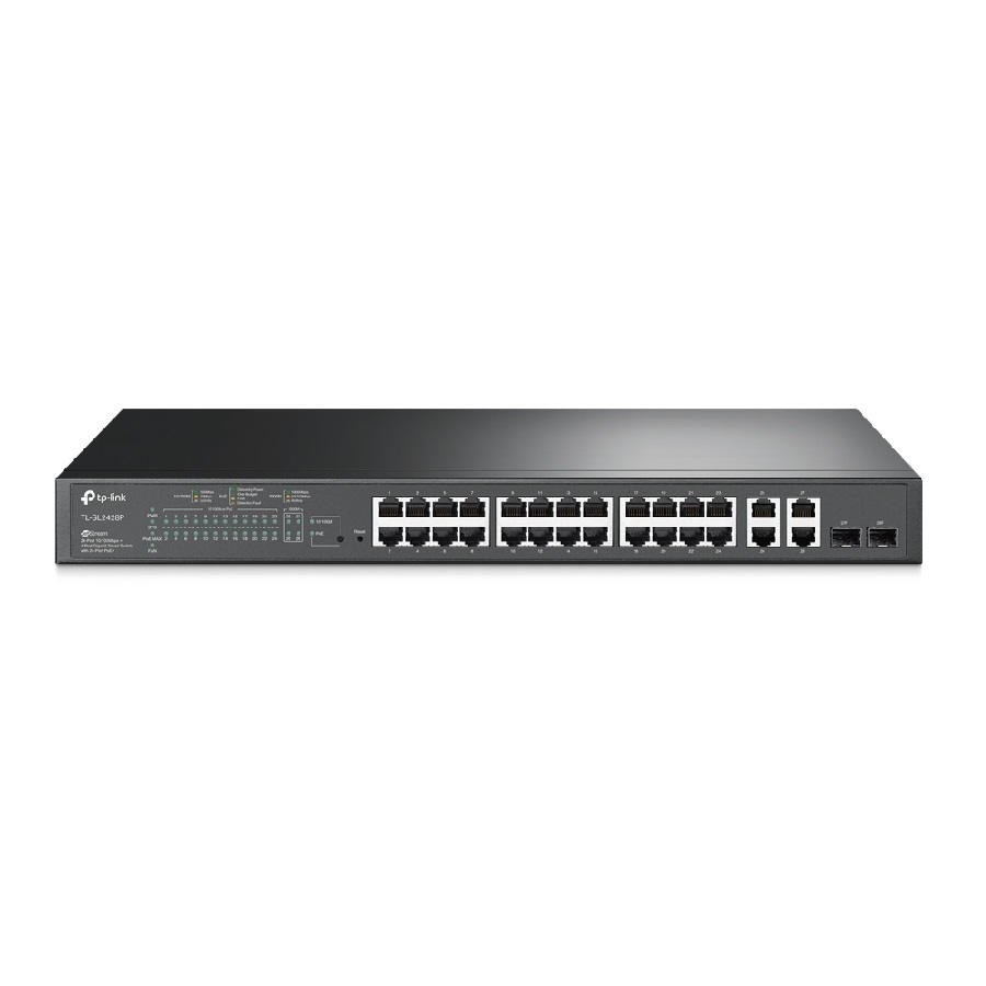 Switch Tp-Link Tl-Sl2428P 24 Puertos Rj45 10/100 Mbps Poe Con 2 Puertos Rj45 Gigabit Y 2 Ranuras Sfp Gigabit Combo No Administrable Para Rack 19 Pulgadas — TP LINK · SKU NIC-3586