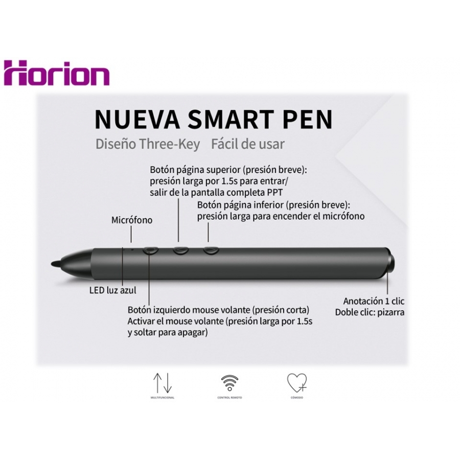 Pluma Inteligente Horion Hp-3S Funcin 6 En 1 Rf 2.4G Bluetooth Nfc Comandos De Voz — HORION · SKU AC-11188