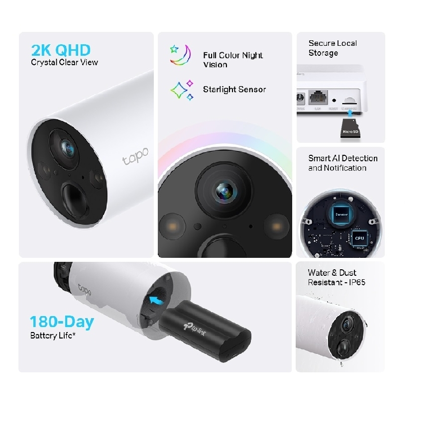 Camara Wifi Tp-Link Tapo C420S2 Kit 2 Camaras Para Exterior Con Bateria Recargable Resolucion 2K 1080P Ip65 A Prueba De Agua Vision Nocturna Audio Bidireccional