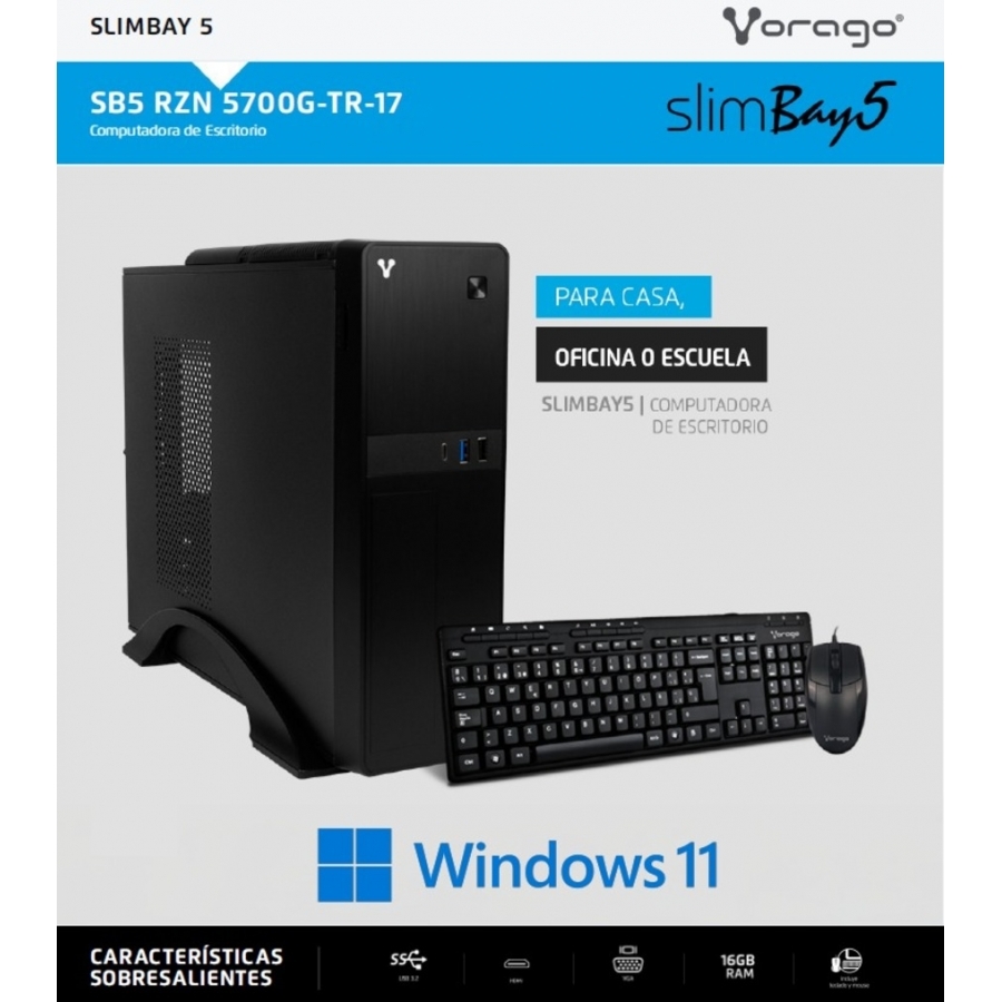 Computadora / Vorago / Slimbay 5 / Procesador: Ryzen 5700G / Ram: 16Gb / Almacenamiento: 512Gb M.2 / Sistema: Windows 11 Trial (1 Mes De Prueba) · RimeTec México