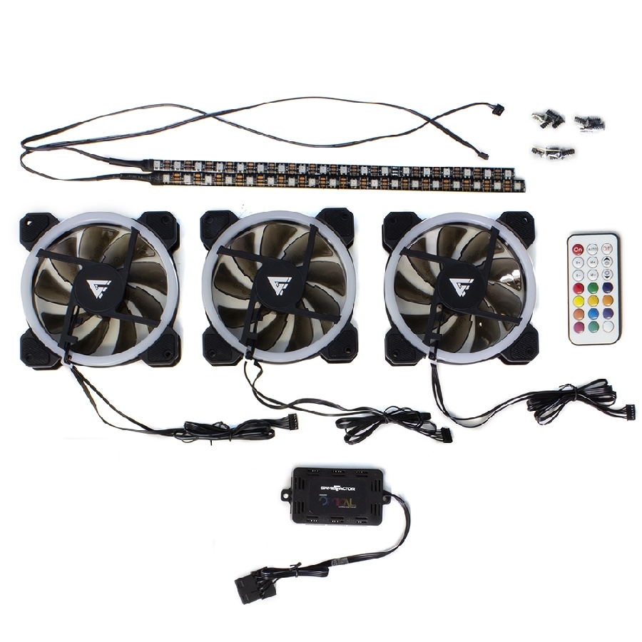Kit Ventiladores Game Factor Fkg400, 3 Fans 120Mm, Rgb, 2 Tiras Led, Control Remoto — GAME FACTOR · SKU CF-593