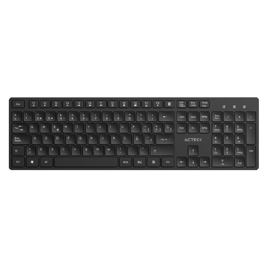 Teclado Acteck Vantage Aero Ti555 / Inalambrico Dongle Usb / Español / Multimedia / Windows / 105 Teclas / Negro / Ac-943468