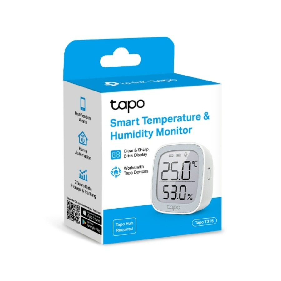 Sensor Inteligente Tp-Link Tapo T315 Sensor Temperatura Y Humedad Pantalla 2,78243 De Tinta Electronica Bateria Larga Duracion Hasta 2 Años Sensor Alta Precision Se Requiere Tapo Hub