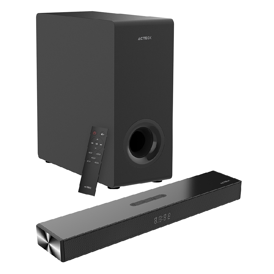 Barra De Sonido Acteck Dynamic Thin Bs600 / 3 Boocinas + Subwoofer / Sonido Estereo 2.1 / 60 W / 80 Db / 3.5 Mm - Usb - Hdmi - Optical - Bluetooth 5.3 / Negro / Ac-940801 — ACTECK · SKU SPK-2628